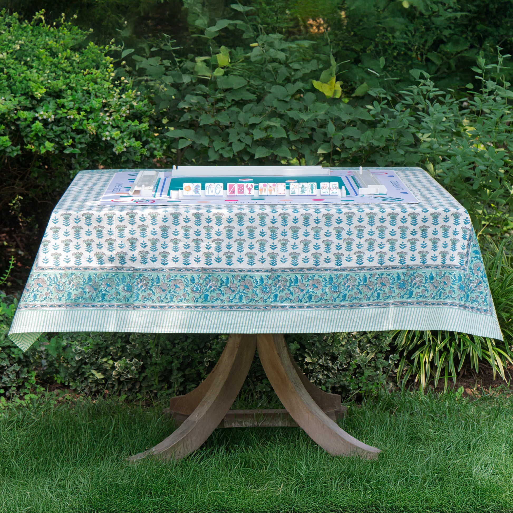Breezy Blue Hand Block Printed Tablecloth