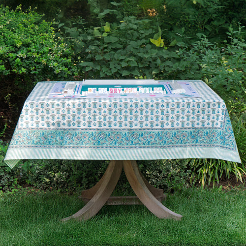 Breezy Blue Hand Block Printed Tablecloth