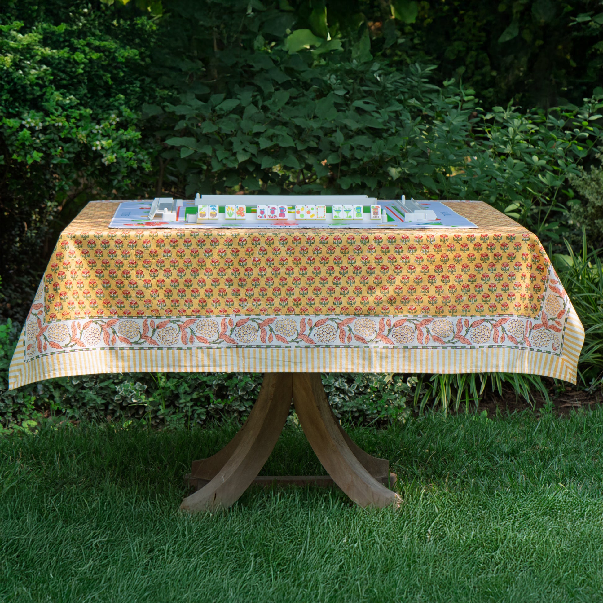 Tropical Bloom Hand Block Printed Tablecloth