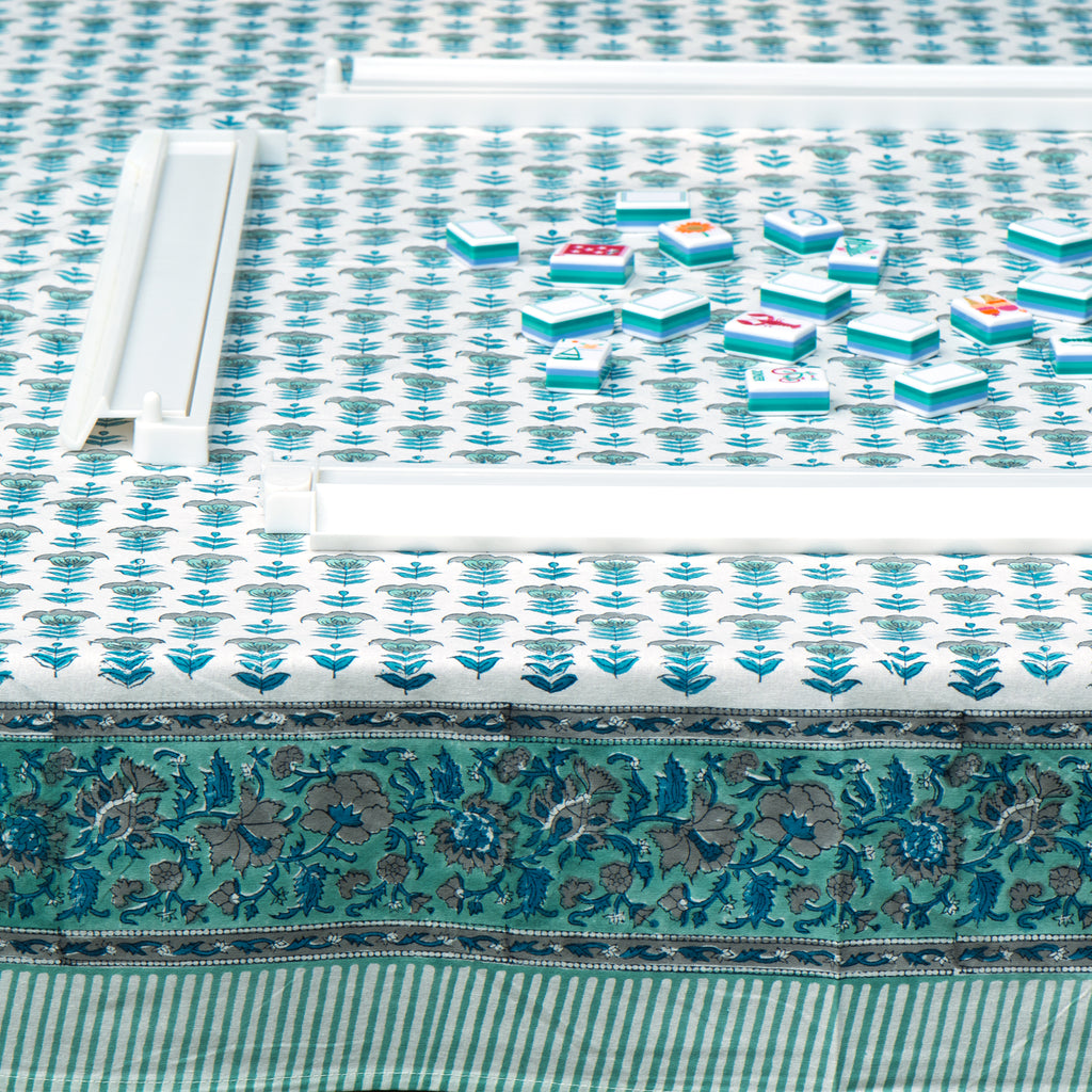 Breezy Blue Hand Block Printed Tablecloth