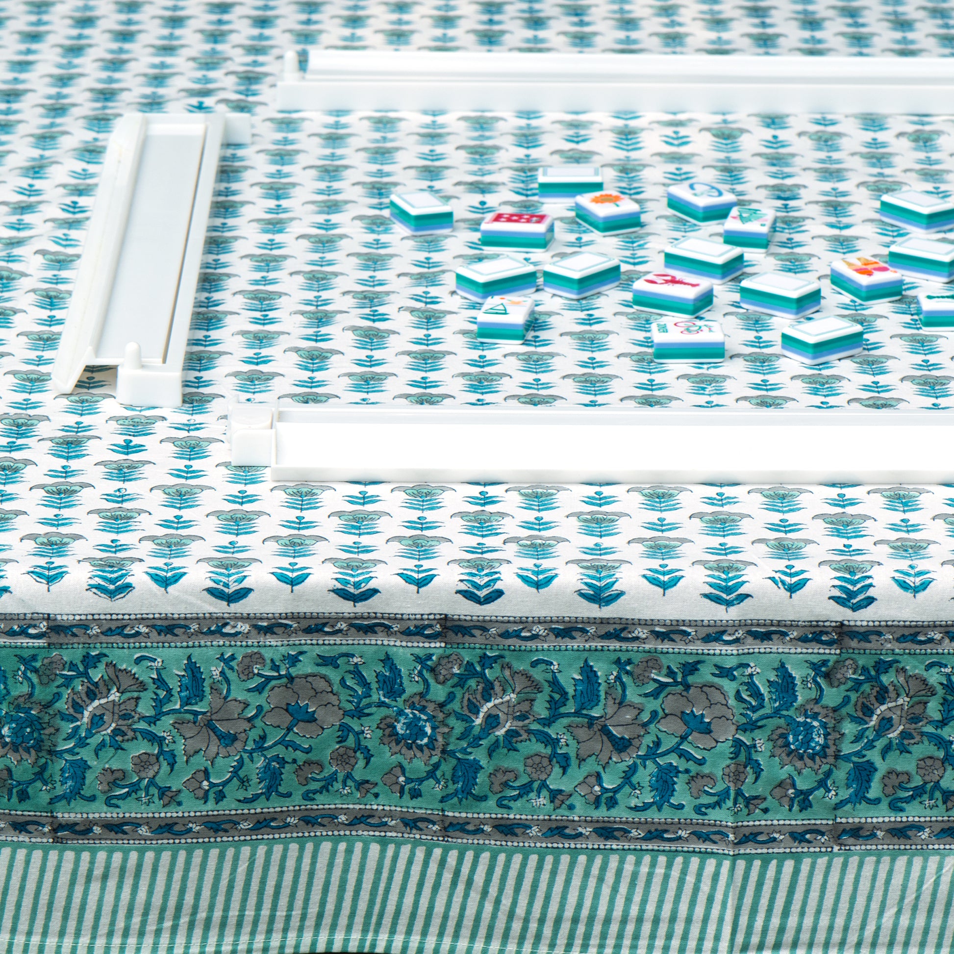 Breezy Blue Hand Block Printed Tablecloth